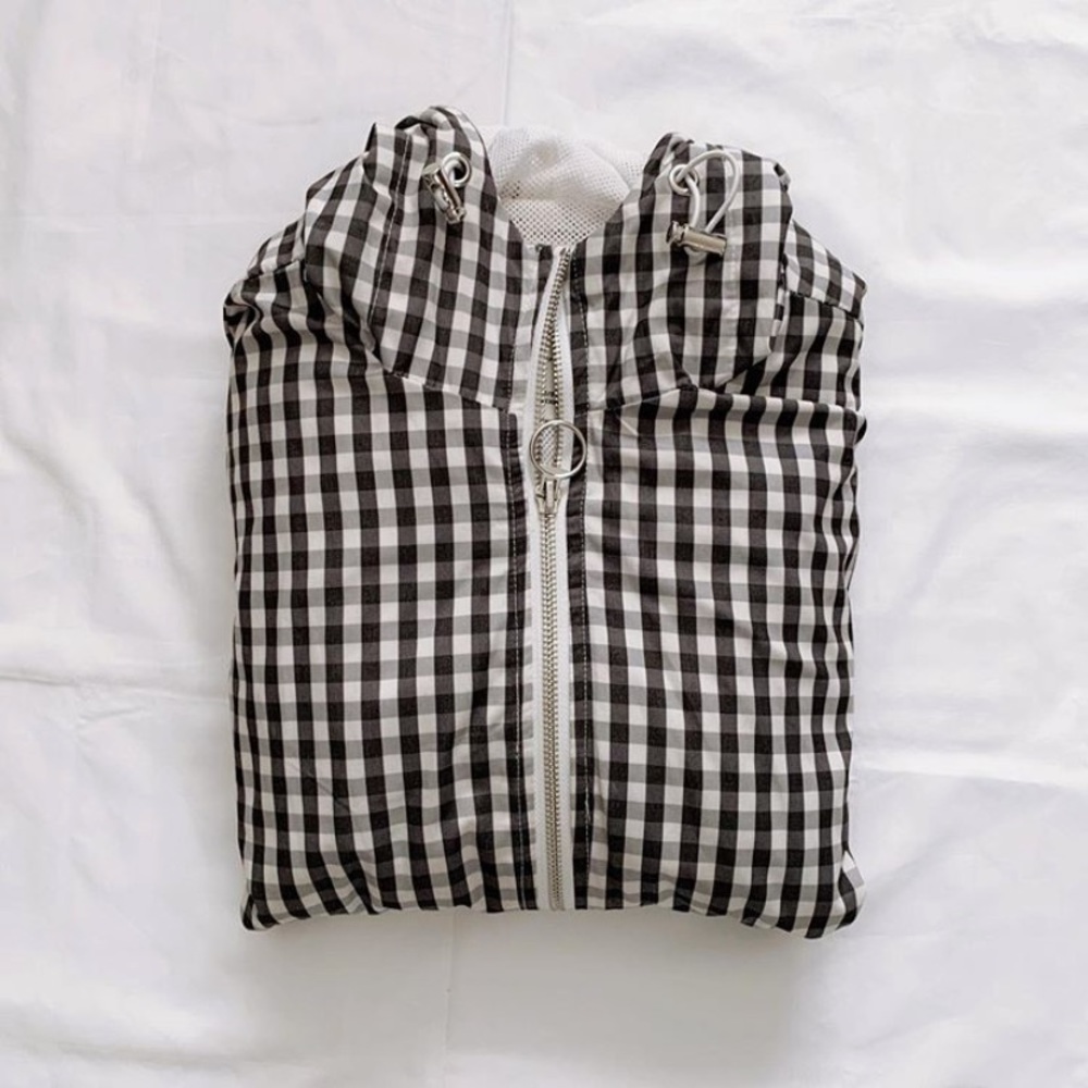 Gingham Windbreaker Style Zip Up Jacket